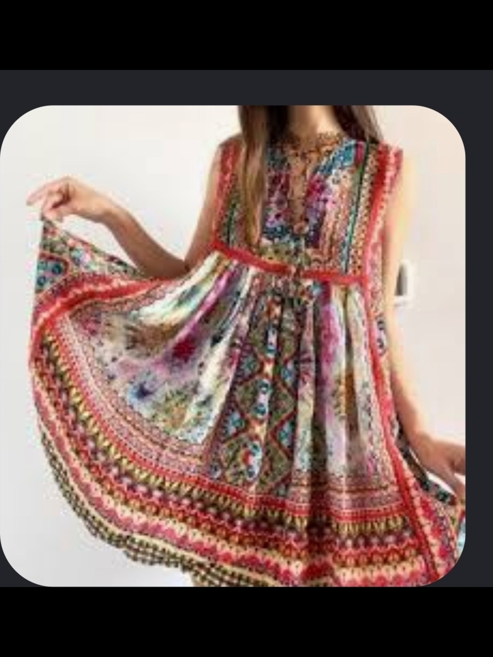 This colorful Bhanuni by Jyoti babydoll tunic dress features an intricate, vibra - Picture 2 of 8